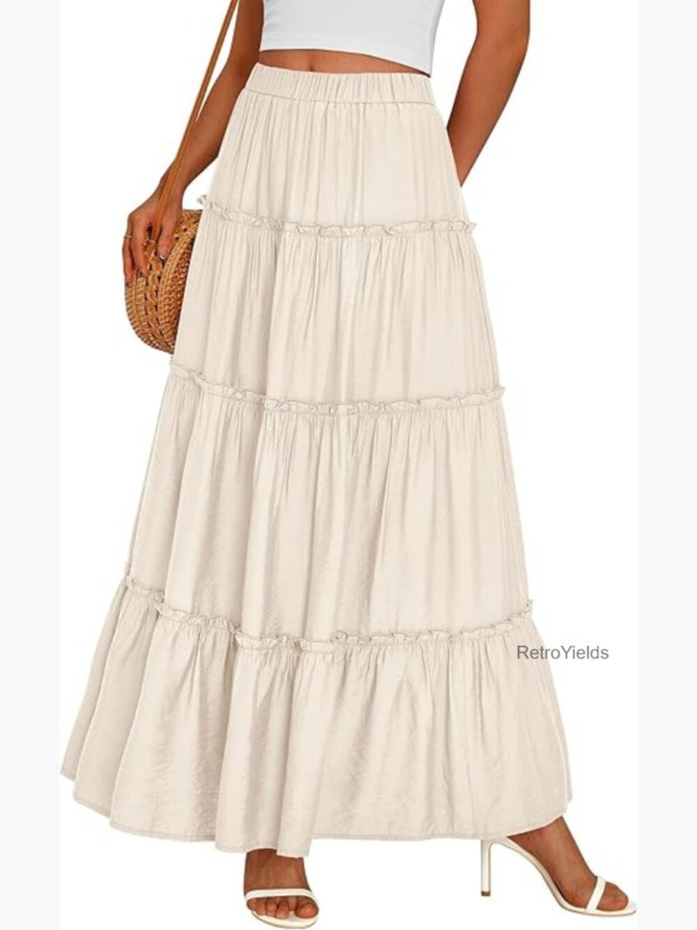 Boho Maxi Skirt with Pockets High Waisted Tiered A-Line Flowy Long Skirt - Picture 1 of 7